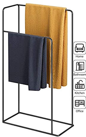 Prettiee Porte-Serviettes de Salle de Bain autoportant, Porte-Serviettes autoportant en métal, échelle Porte-Serviettes Robuste (Noir)