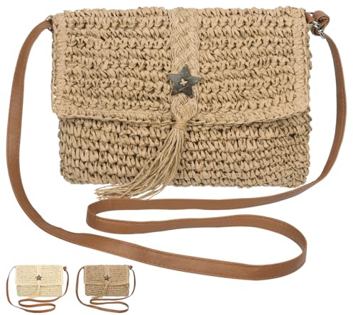 Minicloss Straw Bag for Women Summer Straw Shoulder Bags Beach Crossbody Bag with Zipper, Bohemian Woven Handbags for Women Summer Beach Holidays Travel