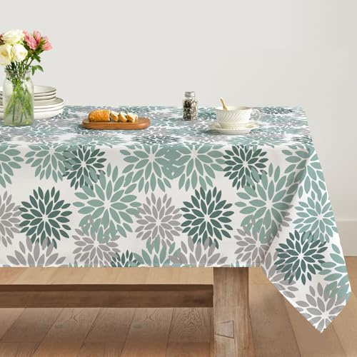 Artoid Mode Blumen Wasser Grün Dahlien Herbst Tischdecke 140x220 cm, Saisonnal Fall Fleckschutz Tischwäsche Küche Dekoration Urlaub Party Dekor