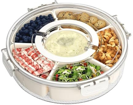 Snackbox mit Fächern Snackteller mit Deckel, 360° Drehbare Snack Box Snack Spinner Snack Organizer für Snacks Süßigkeiten Nüsse Obst Gewürze Party Picknick Trips Süßigkeiten(Round / 6 compartments)