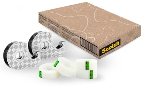 Scotch Edelstahl-Abroller, 2 Stück pro Packung + Magic Tape, 4 Rollen | Nachfüllbarer Metallabroller mit Universalklebeband; Mattes, Unsichtbares Finish und Beschreibbar