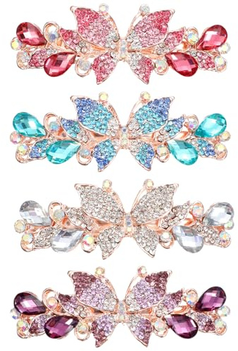 TIESOME 4 Stück Luxuriöse Glitzer Französische Haarspange, Glitzernde Strasssteine Schmetterlings Haarspange Modisches Pferdeschwanz Accessoire Haarspangen Für Damen