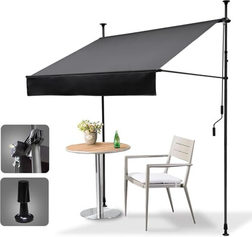 HOMEDEMO Klemmmarkise Markise Balkon (150 cm x 125 cm) Anthrazit mit Handkurbel, Balkonmarkise ohne Bohren, Sonnenschutz und wasserdicht, UV-beständig und höhenverstellbar