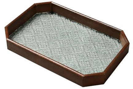 Bandeja de madera vintage de vidrio en relieve, mesa de café, bandeja rectangular decorativa, bandeja para decoración del hogar, bandeja para centro de mesa, cristal rectangular de madera