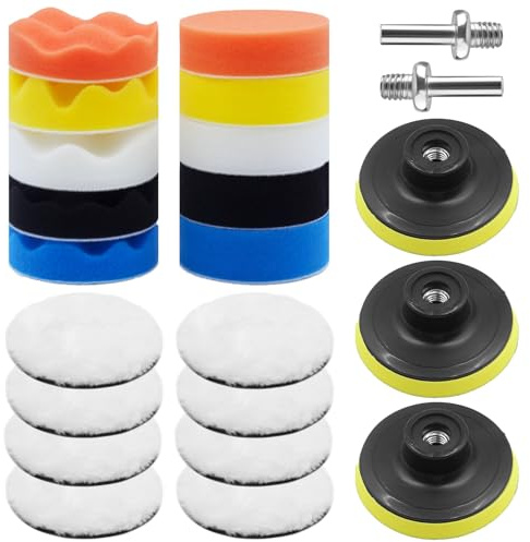 Druuzyl 23 Pezzi Set di Spugne per Lucidatura Auto, Tampone Lucidatura Auto 80mm, Spugna e Lana Ceretta Pad per Lucidare, Set per Lucidatura e Luci, Polishing Pad per Lucidare, Levigare e Cerare