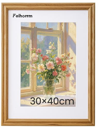 Feihorrm Vintage Bilderrahmen, Eiche Massivholz Fotorahmen, Mit gehärtetem Glas, Für 30x40 cm-Fotos ohne Passepartout oder 19x29 cm-Fotos mit Passepartout (Beige, 30x40 cm)