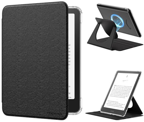MoKo 360° Drehbar Hülle für 7 Kindle Paperwhite(12. Gen 2025/2026)&Kindle Colorsoft 2025/2026,Durchsichtig Abnehmbar Magnetisch Verstellbar Schutzhülle mit Ständer Auto Wach/Schlaf, Schwarz