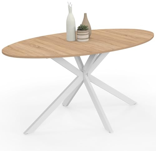 IDMarket - Tavolo da pranzo ovale ALIX per 8 persone con gambe in legno e ragno bianco 150 cm