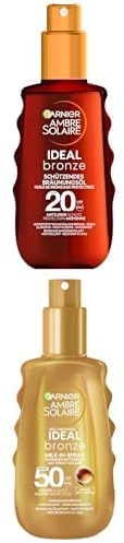 Garnier Sonnenroutine: Garnier Ambre Solaire Set mit Ideal Bronze Sonnenöl LSF 20, Milk-in-Spray LSF 50 und After Sun Bodylotion mit Aloe Vera für optimalen Schutz, Bräune und Pflege