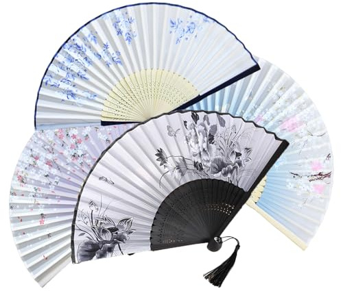 Nebulixq 4 Pack Foldable Wooden Hand Fans with Vintage Patterns for Line Dancing, Weddings, and Role Play