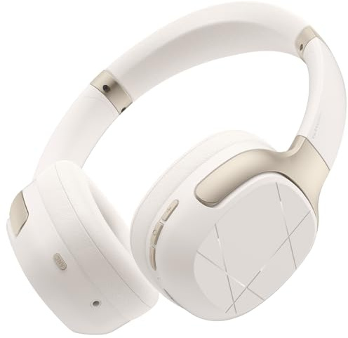 Hybrid Active Noise Cancelling Headphones, Wireless Over Ear Bluetooth, 50H Long ANC Playtime, Rotatable and Foldable, HiFi Audio Deep Bass, Customized EQ via APP, Transparency Mode (Off White)