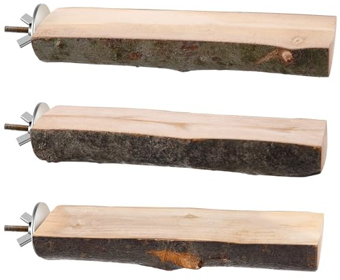 Saillong 3 Pack Natural Wood Bird Perch, Parrot Platforms Stand, Comfortable Resting Perch for Eating, Drinking & Foot Health, Chewable Standing Cage Accessories, for Parakeet, Cockatiels, Lovebirds