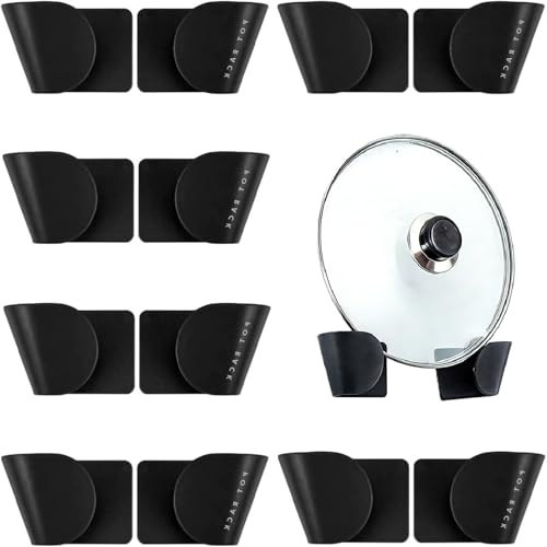 6Pairs Pot Lid Holder Wall Mounted Adjustable Self-Adhesive Pan No Drilling | Saucepan Lid Storage Rack Rustproof Space Saving Organiser Cover for Cupboard Kitchen Door Restaurant Cabinet