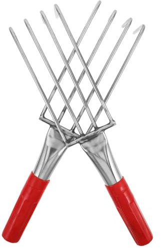 BESPORTBLE Rastrello per Vongole in Acciaio Inossidabile 32cm 4 Punte 2 Pezzi Strumento Portatile per Raccolta Molluschi su Spiaggia Sabbiosa e Ghiaiosa