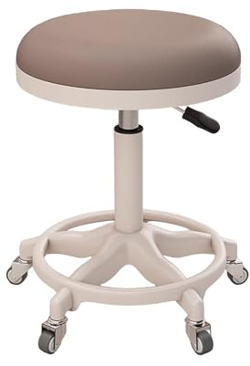 Hocker Büro Ergonomisch mit Rollen Höhenverstellbar 43-57cm Gitarrenhocker | Küchenhocker 360° Drehhocker, Rollhocker Garten Schwammfüllung, Werkstatt Hocker 7 Farben für Zuhause Lager Geschäft(Brown)