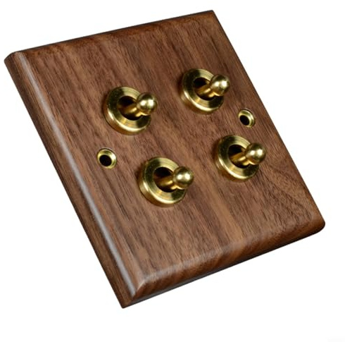 Torchlit Doble para interruptor de palanca, madera de nogal negro 86 x 86 mm, hecho a mano, para luces del hogar, ventilador de techo, decoración rústica de pared (4 bandas)