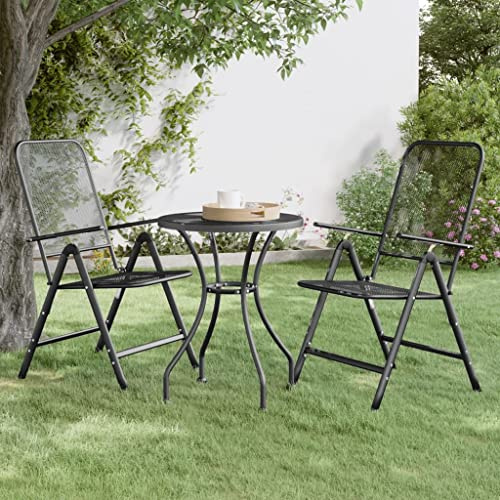 YunCangg Folding Garden Chairs Set of 2 Stretch Mesh Anthracite 56.5 x 61 x 106 cm Adjustable Weatherproof Outdoor Balcony Chair Patio Chair with Backrest for Camping and Leisure
