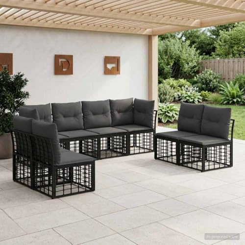 Ziaphsol trädgårdssoffa set, svart polyester, väderbeständig loungegrupp för terrass, trädgård, balkong med modulerbar design, bekväma kuddar och justerbara fotdynor för avslappnade stunder utomhus