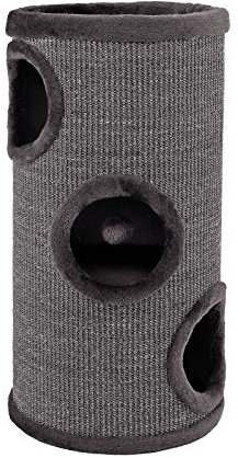 lionto Kratztonne aus Sisal mit Spielball & Plüschrand, Höhe 70 cm, Stabiler Kratzbaum für kleine & große Katzen, perfekte Krallenpflege & Beschäftigung, viele Versteckmöglichkeiten, Ø 36 cm, grau