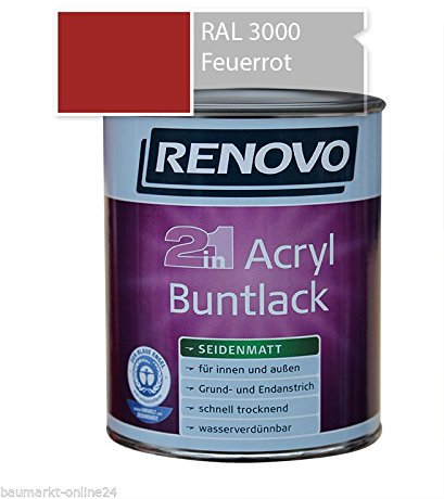 Acryl-Buntlack 2-in-1 375 ml RAL 3000 Feuerrot seidenmatt Renovo