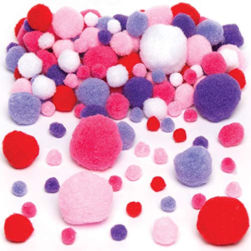 Baker Ross AR258 Pompons in Rot, Pink, Violett und Weiß für Kinder zum Dekorieren und Basteln - Kreatives Bastelset (200 Stück)