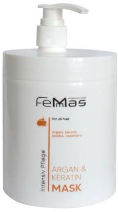 FemMas Argan & Keratin Haarmaske mit pflanzlichen Ölen & Proteinen I Arganöl I Reichhaltige Protein für gesundes, geschmeidiges Haar I Friseur-Qualität I 1 Liter