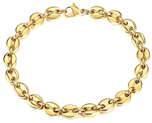 Trendsmax 7mm Coffee Beans Link Chain Bracelet Gold Plated Stainless Steel Twisted Rope Chain Bracelet for Men Women 8inch