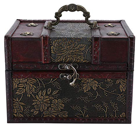 BHDD Scatola Portaoggetti in Legno Vintage, Scrigno del Tesoro Decorativo Portatile, Baule a 4 Stili per Regali, Gioielli, Oggetti da Collezione (6262D-L)