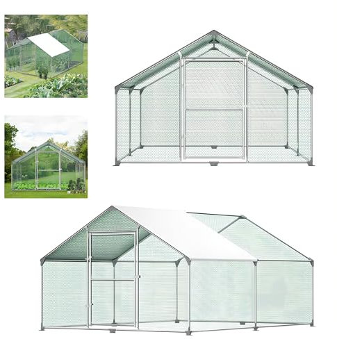 Aufun Hühnerstall Freilaufgehege XXL mit Schloss, Verzinkter Stahl Kleintierstall Freigehege, Hühnerhaus Dach Geflügelstall für Hühnerkäfig Vogelkäfig Kleintiere Haustierkäfig Outdoor, 3x4x2m