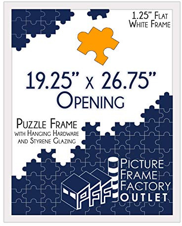 PFFO 19.25x26.75 Puzzle Frame, 1.25 Modern Flat White Style, Clear Plexiglass, Strong Backing, Wall Hanging Hardware Included – Display for Puzzles, Art, Posters, or Pictures