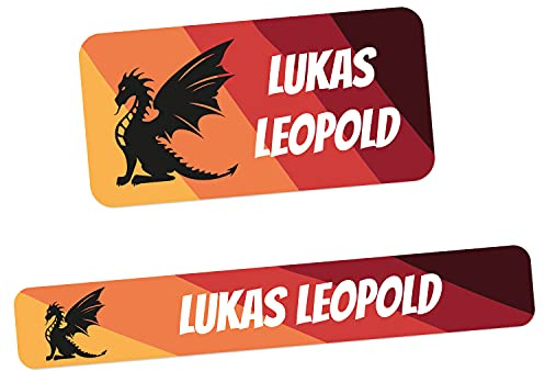foliado® 120 Stück Namensaufkleber verschiedene Motive als Set Klebeetiketten für Gegenstände & Stifte Sticker Namensetikett Schule Kindergarten wasserfest APD-045 (Drache)