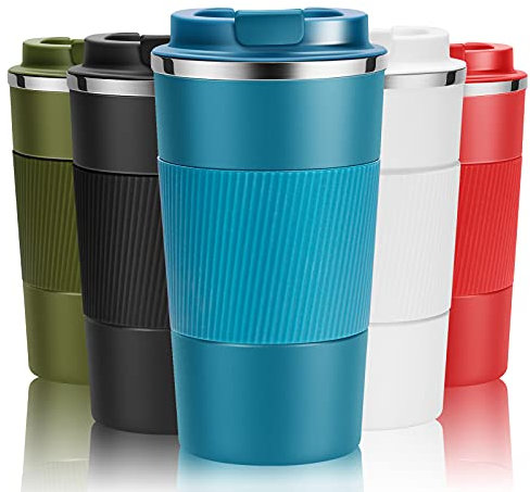 YINJOYI Travel Mug Reusable Coffee Cups Thermal Insulated Vacuum Insulation Smoothie Cup Stainless Steel Bottle for Hot Cold Drinks with Lid (Blue, 510ml)