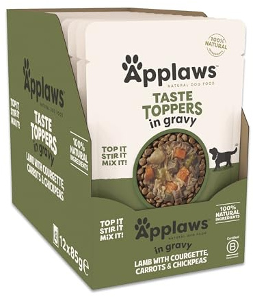 Applaws Premium naturligt våtfoder för hundar, spannmålsfritt lammkött med grönsaker i sås, topping för hundar 12 x 85 g förpackning