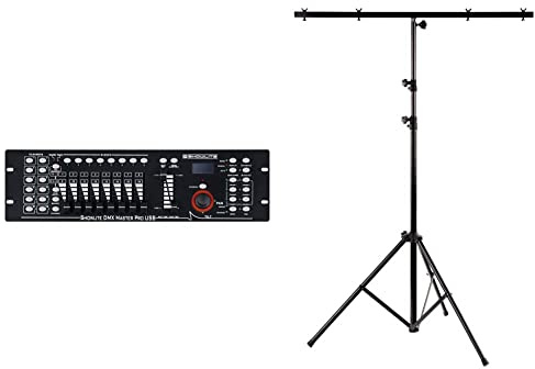 Showlite Master Pro 192 Kanal DMX Controller (zur professionellen Lichtsteuerung, max. 240 Szenespeicher) & LS250 Lichtstativ mit Quertraverse (1,10m-2,50m, max. Traglast: 30 kg)