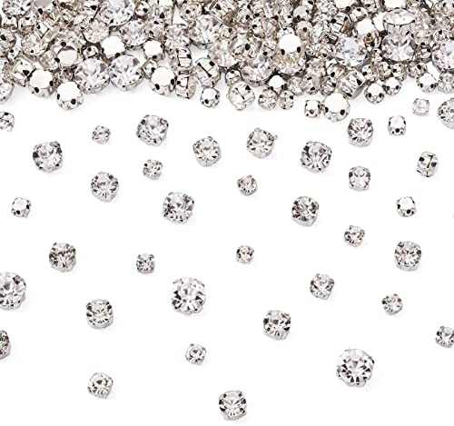 PandaHall 780 Stück Strasssteine zum Aufnähen flach rund verschiedene Größen Nähkrallen Kristalle Strasssteine flache Rückseite Edelsteine mit Platin Krappenfassung für Kleid Kleidung Schuhe Taschen