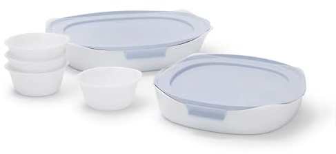 Rubbermaid DuraLite Glass Bakeware, 8-Piece Set, White