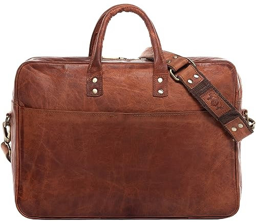 SID & VAIN große Laptoptasche echt Leder - 15 Zoll Laptop Business-Tasche CEDAR L - Umhängetasche Aktentasche mit Schultergurt - Ledertasche Herren und Damen braun handgefertigt