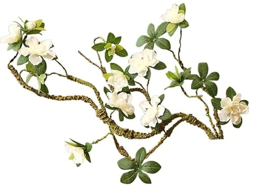 HXSCOO 90CM Artificial Flowers Rhododendron 10 Heads Silk Fake Flower Branch for DIY Home Decoration Chinese Zen Flower Arrangement (Color : White)