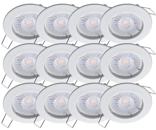 Oktaplex 12er Set Sedan flache LED Einbauleuchten Spots 22mm Einbautiefe | Warmweiß 3000K, Lochmaß 60mm, 4,8W, 380lm, 110° Deckenspot Weiß rund
