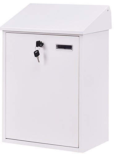 TANGZON Wall Mounted Lockable Mailbox, Weatherproof Galvanized Steel Post Box with Cover, Keys & Top-Loading Letter Slot, Outdoor Letter Box Parcel Delivery Box for Porch Yard, 32 x 21 x 48cm (White)