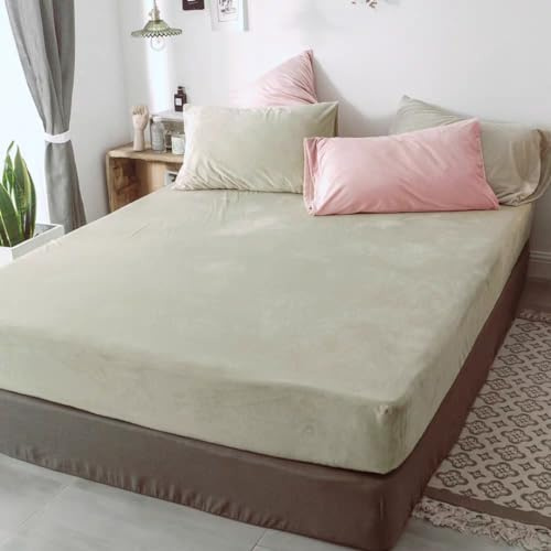Michorinee Drap Housse en Polaire 140x200 Bonnet 30 cm Beige