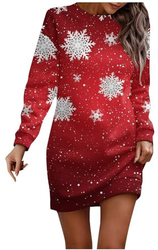 Weihnachtskleid Damen, Rotes Kleid Silvester Winter Weihnachtsstrick Maxikleid Hochzeitsgast Strickkleid Steampunk Kostüm Fall Knielang (Rosa, M)