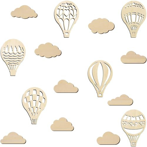 Heart Tong Holz-Wanddekoration, Heißluftballon und Wolken, DIY Dekoration für Kinderzimmer, Schlafzimmer und Wohnzimmer