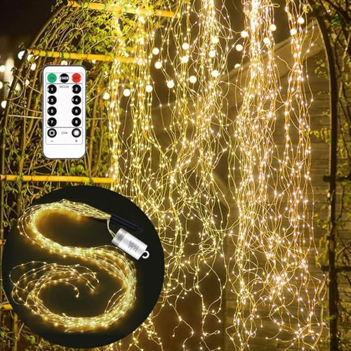 Lichterschweif 2M 200 LED,Lichterbündel,8 Modi Wasserdichte Wasserfall Lichterkette,Weihnachten Lichterkette,Weihnachtsbeleuchtung mit Batterie,Timer,Fernbedienung,Lichterstrang für Innen Außen Deko