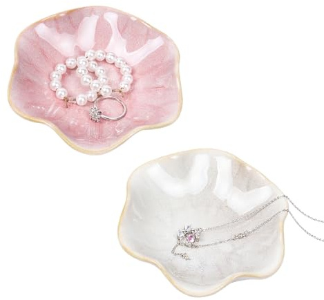 Nideen Trinket Dish Ceramic Jewellery Dish, Trinket Tray for Ring Earring, Key Tray Key Dish for Hallways Gifts for Women Her(White, Pink)
