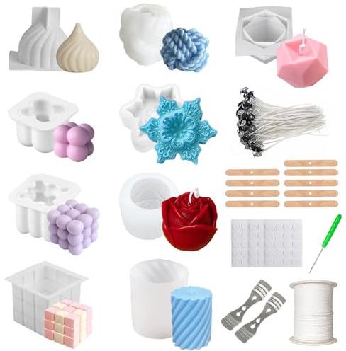 9 Pièces Moule à Bougies en Silicone,Forme de Bougie Bricolage,Moule en Forme de Cubes 3D pour Artisanat,Boules en Silicone