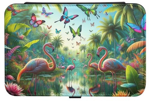 ODAWA Tropical Plants and Flamingos Jewelry Holder Leather Jewerly Storage Display Holder for Necklace Ring Storage Organizer Gift for Grils Women