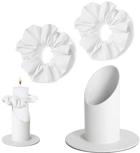 Qcdou kerzenständer, kerzenständer stabkerzen, kommunionkerze mit 2 Kerzenrock, kerzenständer Weiss für 4cm stabkerzen, Kerzenölschutz Tropfenfänger, Taufkerze, Hochzeit Kerze, Taufkerzenständer