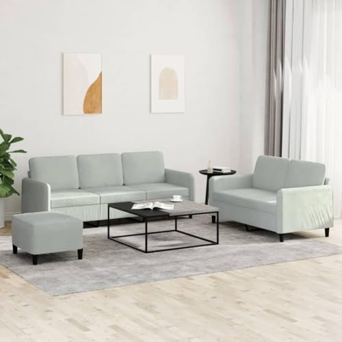 Homgoday Schlafsofa-Set, 3-teiliges Sofaset, Hellgrau aus Samt, Sofaset, Schlafsofa, Loungesofa, Garten, modernes Sofaset für den Außenbereich, Dekoration
