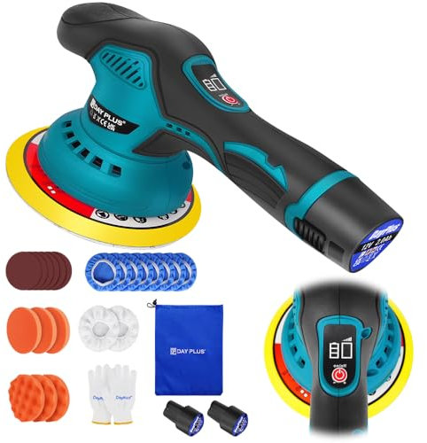 Lucidatrice eccentrica, con 2 batterie, lucidatrice a batteria, indicatore di velocità LCD, 150 mm, lucidatrice a doppia azione con 8 livelli, macchina per cera a batteria per auto
